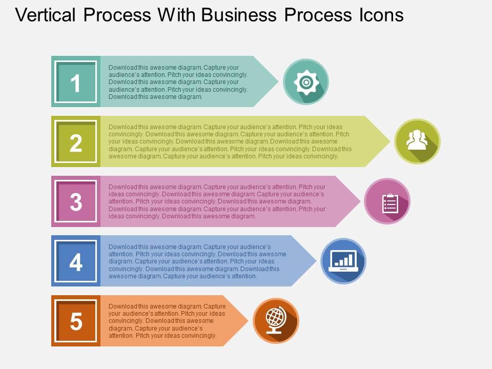 Vertical process with business process icons flat powerpoint design Slide01