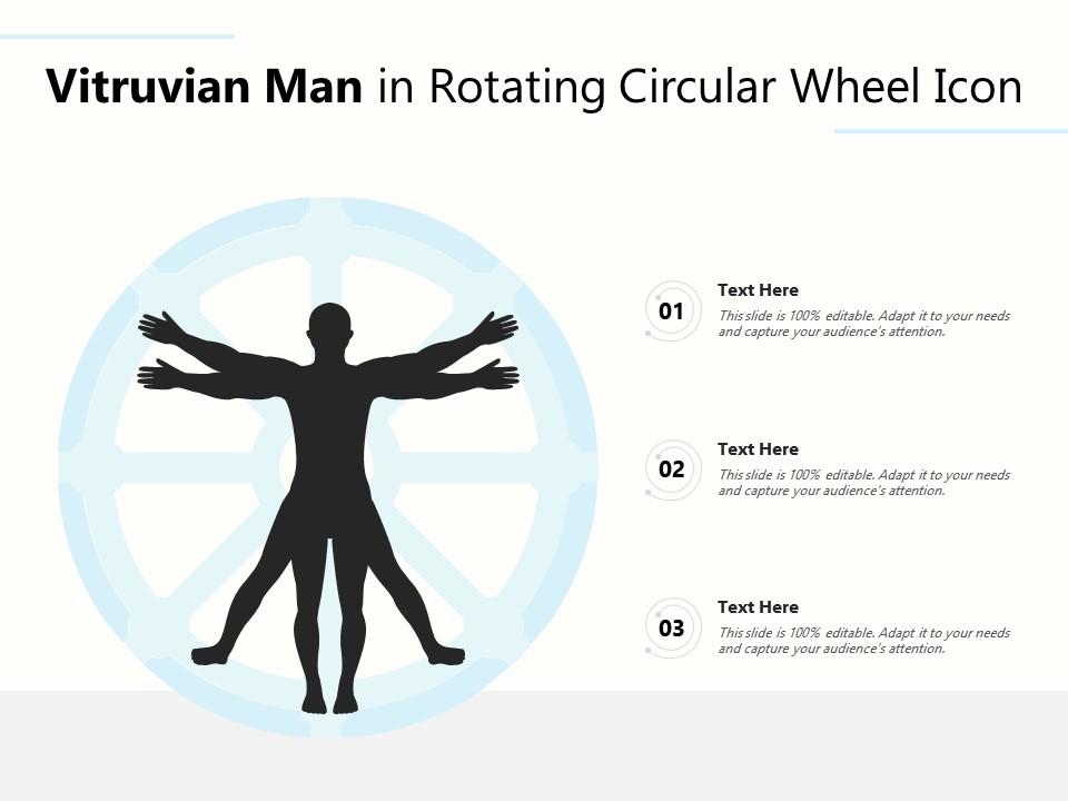 Vitruvian man in rotating circular wheel icon Slide01