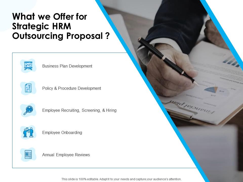 What we offer for strategic hrm outsourcing proposal ppt icon background Slide01