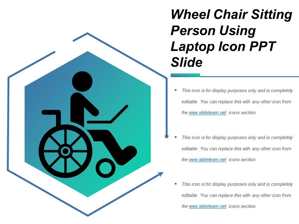 Wheel chair sitting person using laptop icon ppt slide Slide01