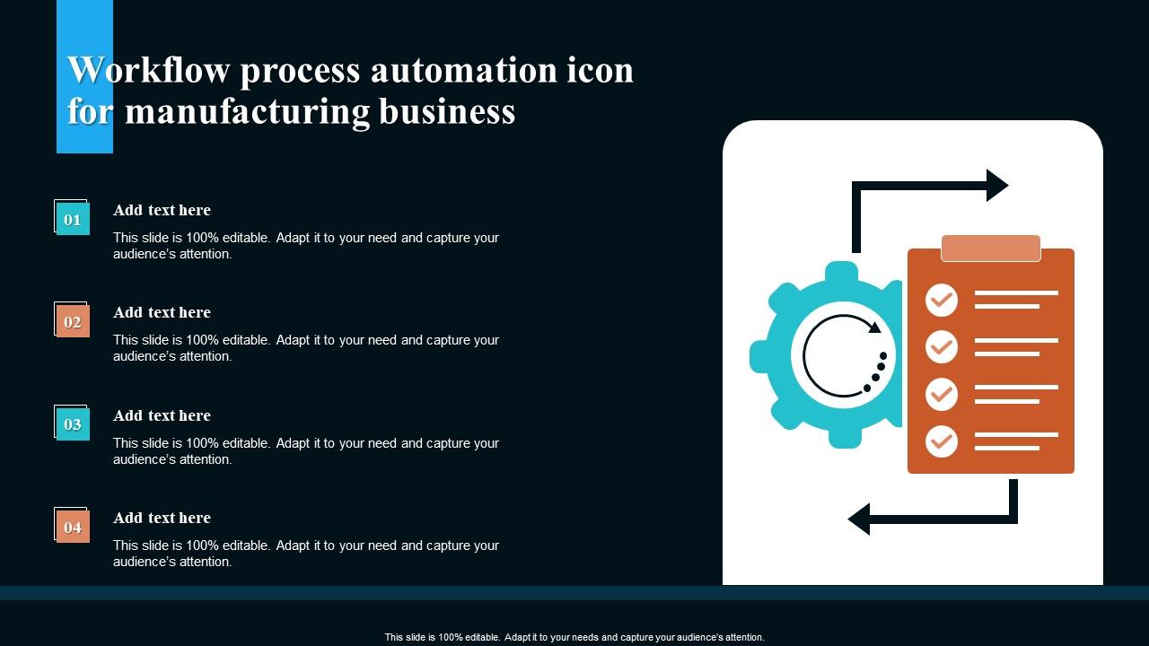 Workflow Process Automation Icon For Manufacturing Business Slide01