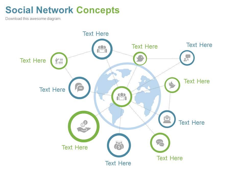 World map with social icons for networking powerpoint slides Slide01