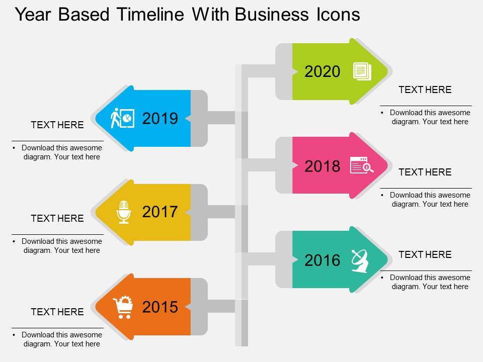 Year based timeline with business icons flat powerpoint design Slide01