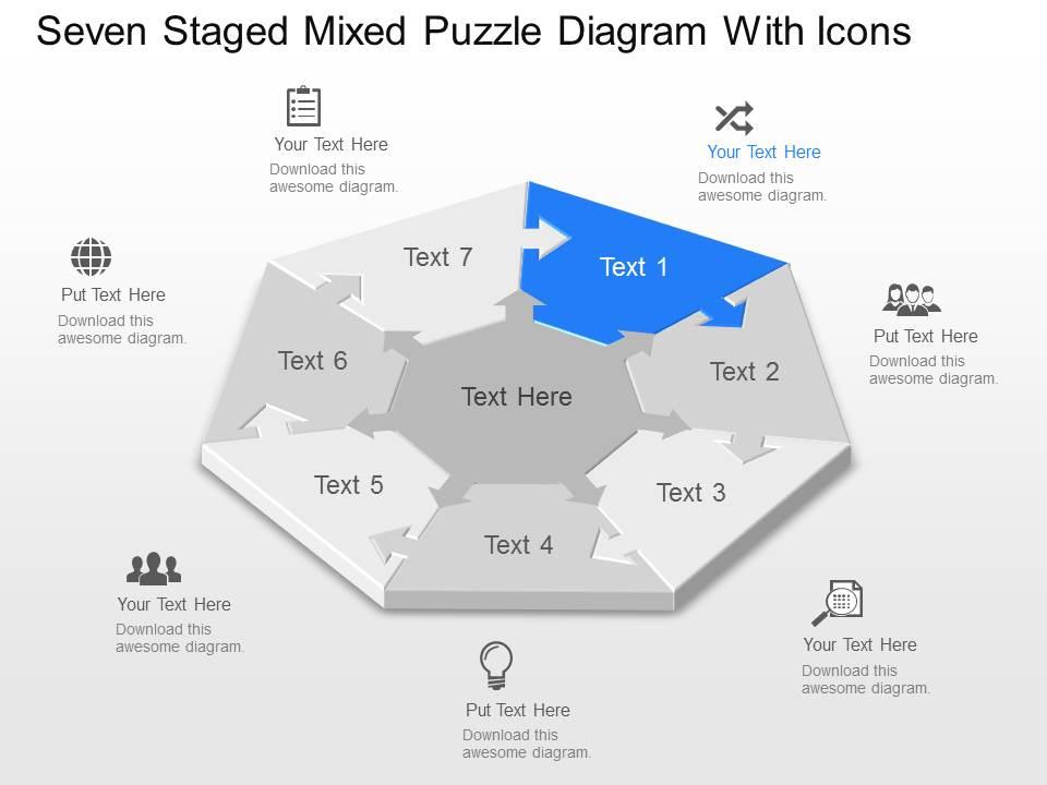 Zd seven staged mixed puzzle diagram with icons powerpoint template Slide01