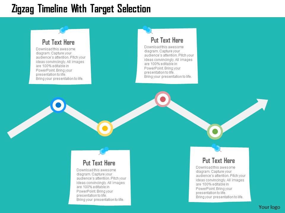 Zigzag timeline with target selection flat powerpoint design Slide01