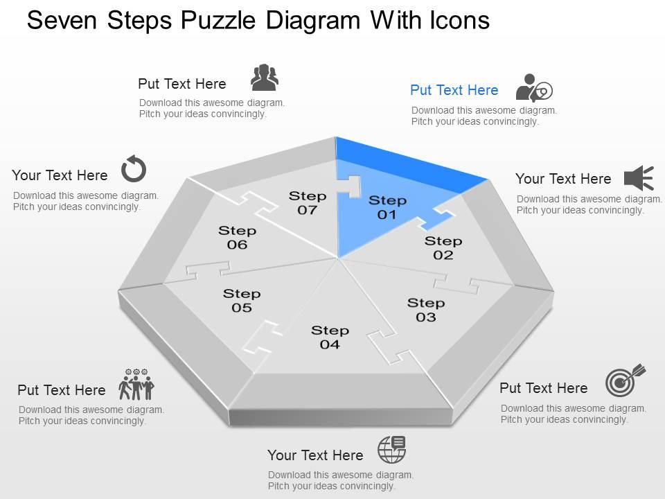 Zk seven steps puzzle diagram with icons powerpoint template Slide01