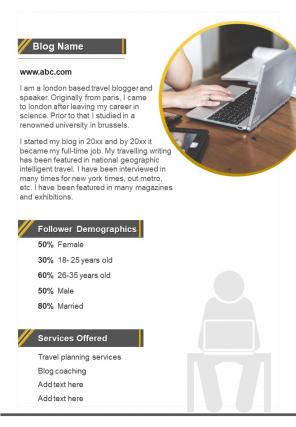 Bi fold micro influencers and blogger template document report pdf ppt one pager