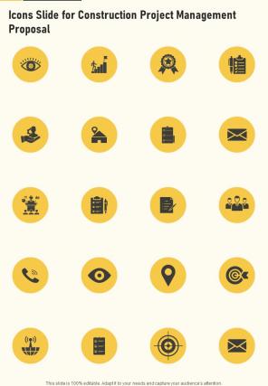 Icons Slide For Construction Project Management One Pager Sample Example Document