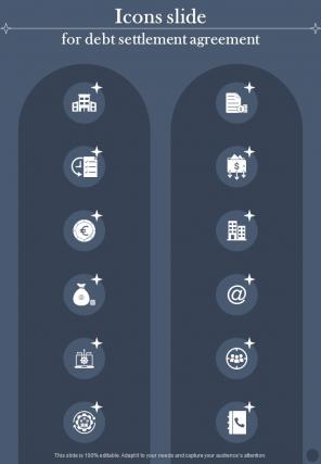 Icons Slide For Debt Settlement Agreement One Pager Sample Example Document