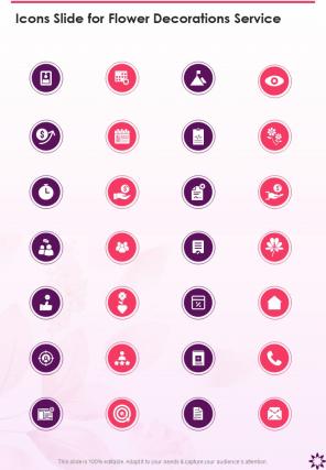 Icons Slide For Flower Decorations Service One Pager Sample Example Document