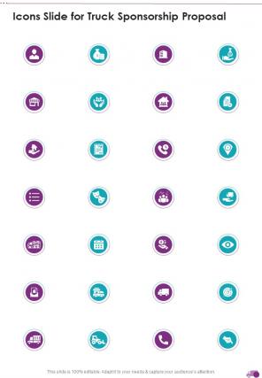Icons Slide For Truck Sponsorship Proposal One Pager Sample Example Document