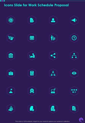 Icons Slide For Work Schedule Proposal One Pager Sample Example Document