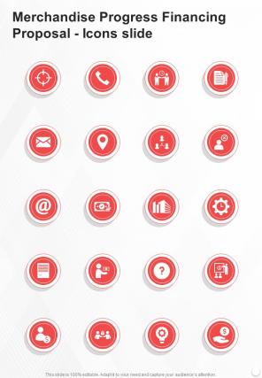 Merchandise Progress Financing Proposal Icons Slide One Pager Sample Example Document