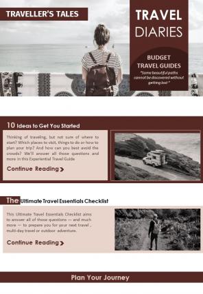 Travel Blogger Email Newsletter Bifold Presentation Report Infographic PPT PDF Document