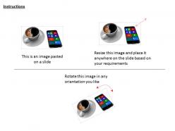 0814 mobile smartphone with app icons on screen and coffee cup lying on white background graphics for powerpoint