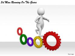1113 3d man running on the gears ppt graphics icons powerpoint