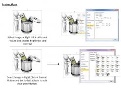 2513 3d man throw dollars in dustbin ppt graphics icons powerpoint