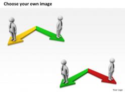 3d businessmen standing on arrows in opposite direction marketing ppt graphics icons