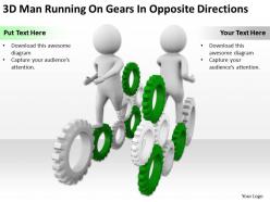 3d man running on gears in opposite directions ppt graphics icons powerpoint
