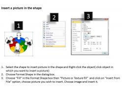 3d men on colorful pie chart with laptops marketing ppt graphics icons