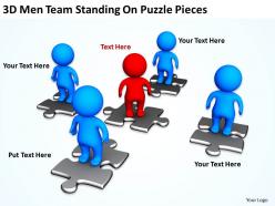 3d men team standing on puzzle pieces ppt graphics icons
