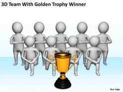 3d team with golden trophy winner ppt graphics icons powerpoint