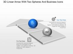 Ac 3d linear arrow with two spheres and business icons powerpoint template slide