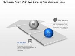 Ac 3d linear arrow with two spheres and business icons powerpoint template slide