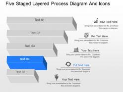 Aj five staged layered process diagram and icons powerpoint template