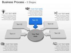 Al five staged process text boxes with icons powerpoint template