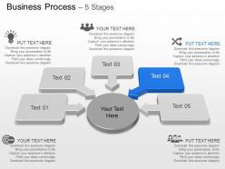 Al five staged process text boxes with icons powerpoint template