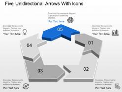 Am five unidirectional arrows with icons powerpoint template