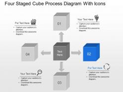 As four staged cube process diagram with icons powerpoint template