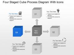 As four staged cube process diagram with icons powerpoint template