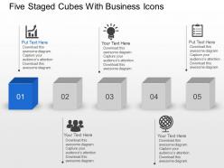 Aw five staged cubes with business icons powerpoint template slide