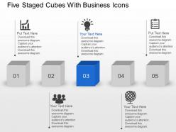 Aw five staged cubes with business icons powerpoint template slide