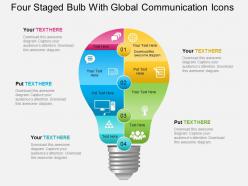 Ba four staged bulb with global communication icons powerpoint template