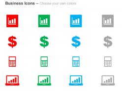 Bar graph dollar calculator laptop ppt icons graphics