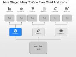 Bg nine staged many to one flow chart and icons powerpoint template