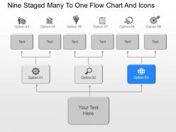 Bg nine staged many to one flow chart and icons powerpoint template
