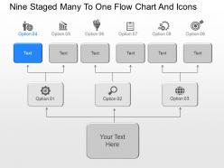 Bg nine staged many to one flow chart and icons powerpoint template