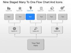 Bg nine staged many to one flow chart and icons powerpoint template