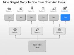 Bg nine staged many to one flow chart and icons powerpoint template
