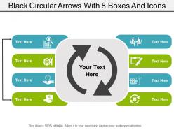Black circular arrows with 8 boxes and icons