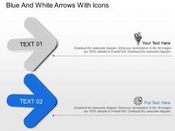 Blue and white arrows with icons powerpoint template slide