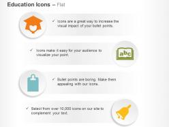 Books pad bell cap for education ppt icons graphics