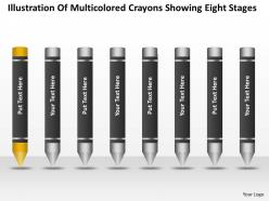 Business analysis diagrams of multicolored crayons showing eight stages powerpoint slides