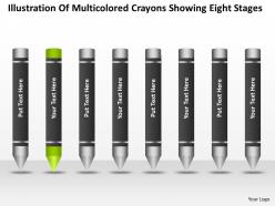 Business analysis diagrams of multicolored crayons showing eight stages powerpoint slides