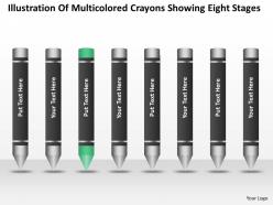 Business analysis diagrams of multicolored crayons showing eight stages powerpoint slides
