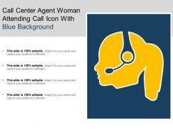 Call center agent woman attending call icon with blue background